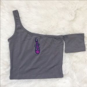 Flame asymmetrical ribbed tank streetwear style